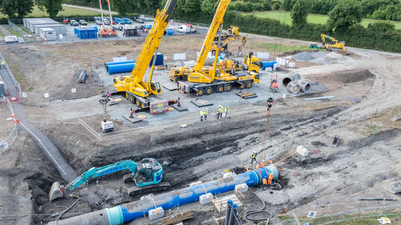 Aerial view of the Ballymore Eustace to Saggart watermain repair site