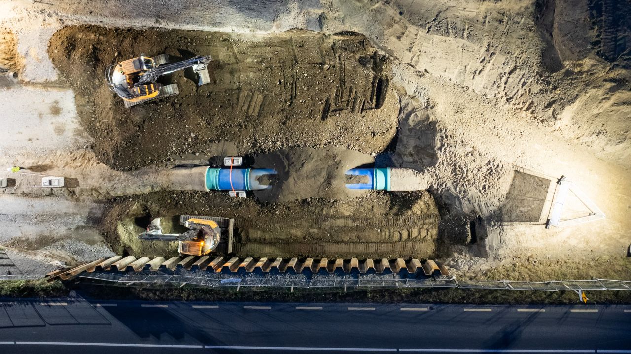Exposed sections of the Ballymore Eustace trunk watermain during repair work